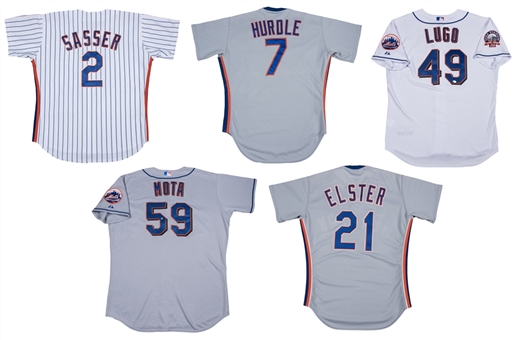 Lot of (5) New York Mets Game Used/Issued Jerseys: Elster, Hurdle, Sasser, Mota, & Lugo (MLB Authenticated & Steiner)